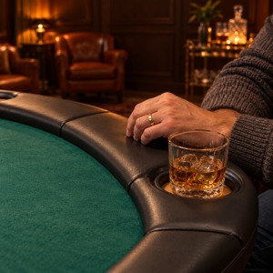 Player resting an arm on the cushioned rail