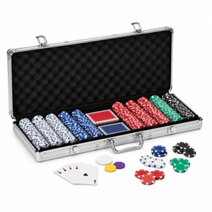 Poker chips and cards in an open carrying case
